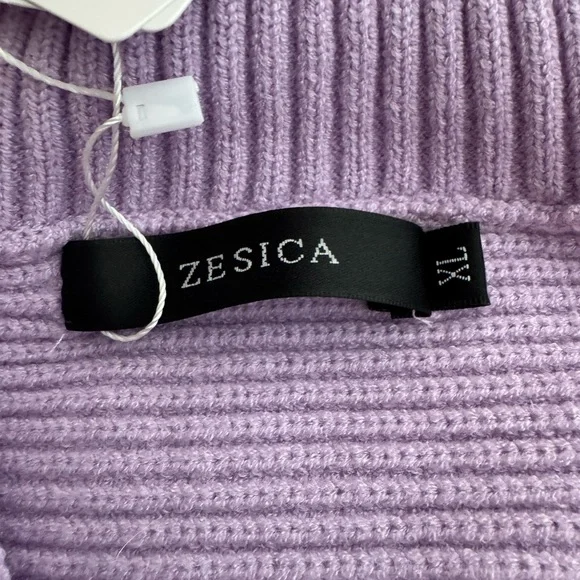 Zesica V-Neck Purple Ribbed Knit Lapel Collar Sweater - Picture 2 of 12
